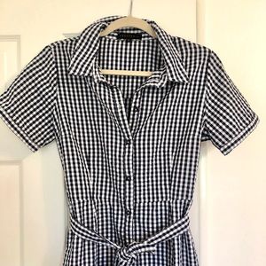 Navy Checked Gingham knee length dress